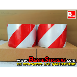 แถบสติ๊กเกอร์สะท้อนแสง ขาว-แดง ลายเฉียง กว้าง 4 นิ้ว x ยาว 45 ม.