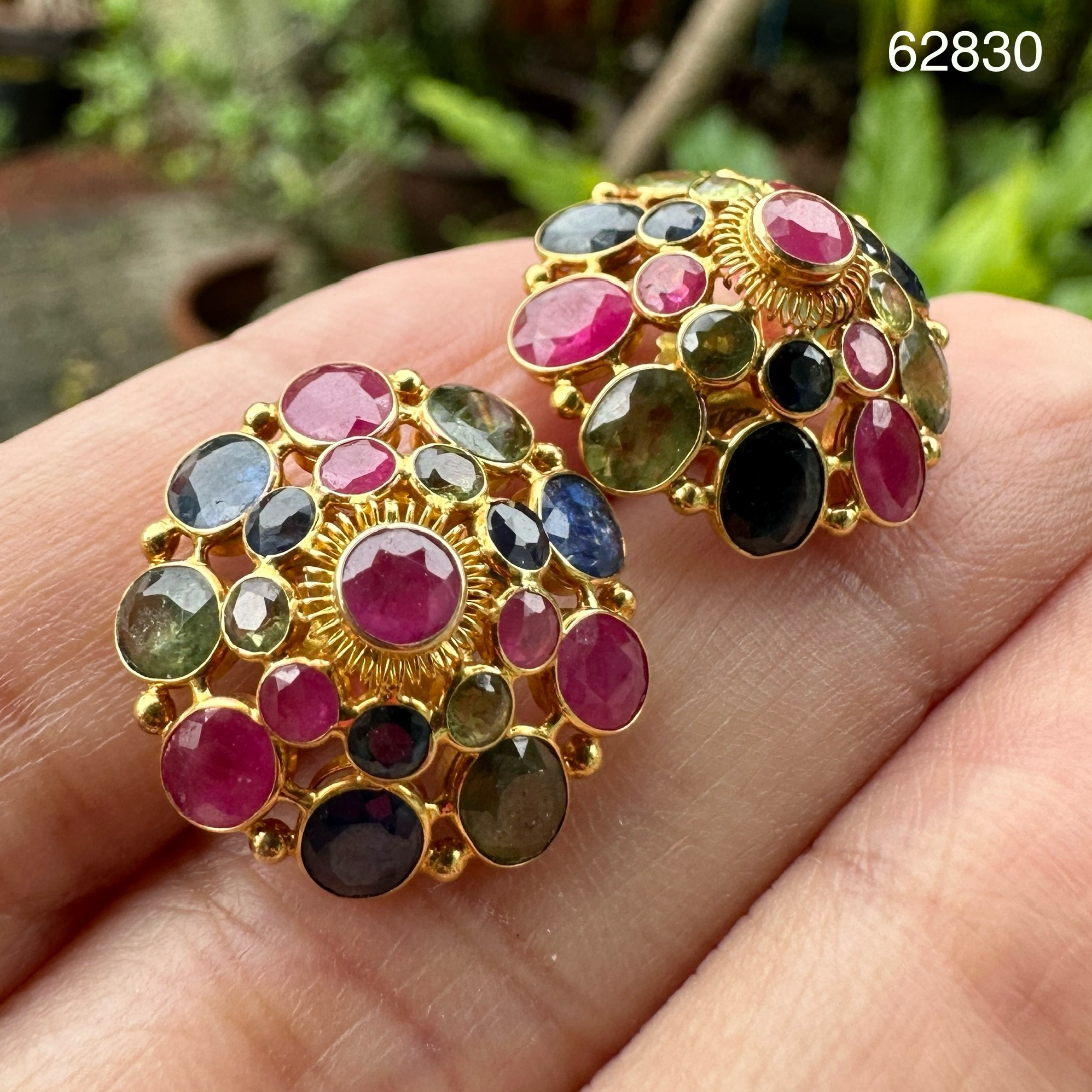 รหัส 62830 ต่างหู ทับทิม ไพลิน เขียวส่อง ทอง18K งานสวย น่าสะสม นน. 4.56 g