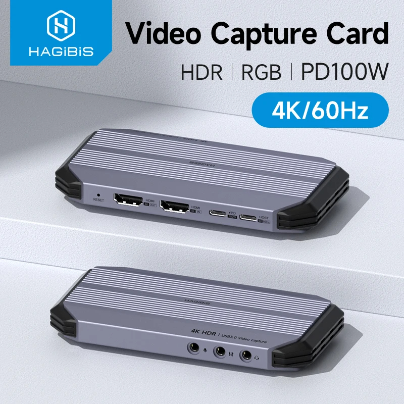 Hagibis THB05 การ์ดจับภาพวิดีโอ4K @ 60Hz, 4K 60FPS HDR vrr RGB passthrough Pd 100W สำหรับ PS5/4 Xbox สวิตช์พีซี