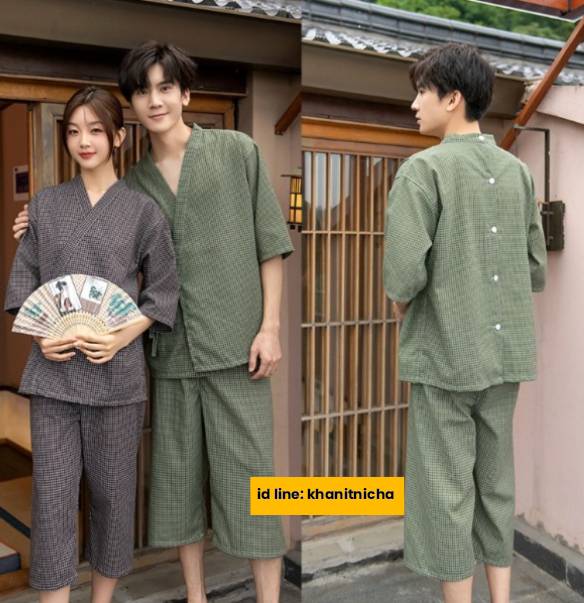 ชุดนวดลูกค้าสปา ชุดนวดสปา ลายตารางสีดำ สีเขียว