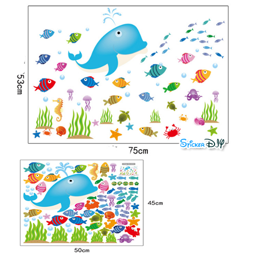 Transparent wall sticker สติ๊กเกอร์ติดผนัง Whales friends (กว้างfree.xสูงfree.)