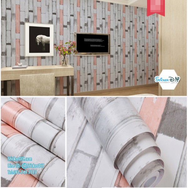 (กว้าง45cm.xยาว10m.)Wallpaper sticker วอลเปเปอร์แบบกาวในตัว LINE สไตล์B