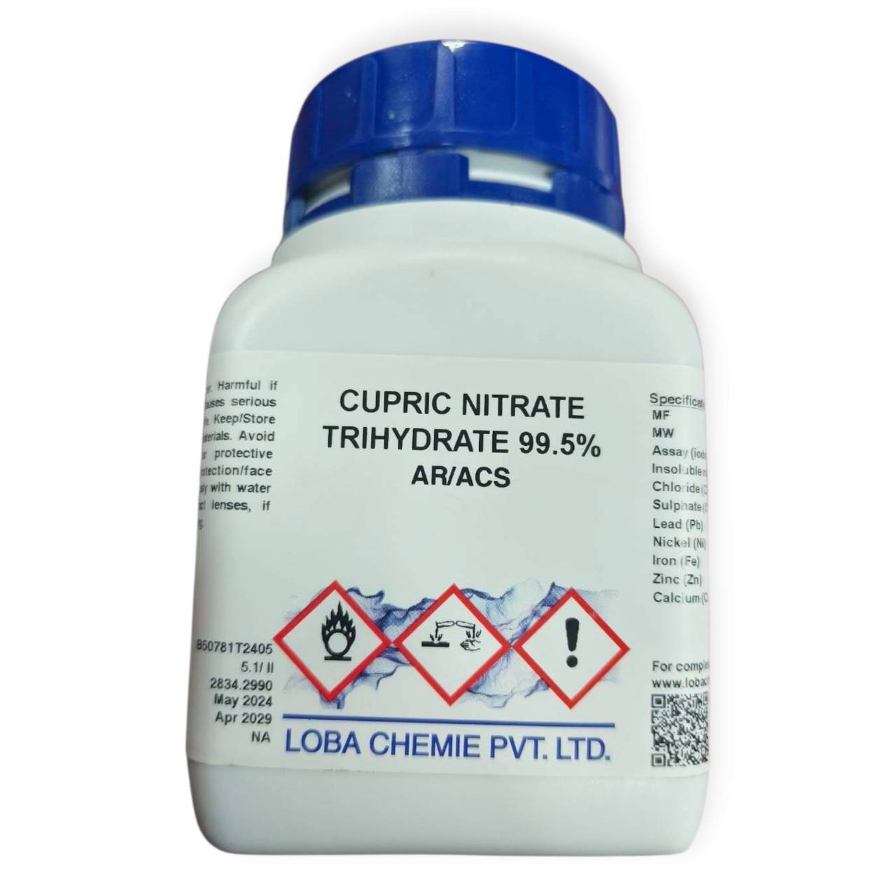 Cupric Nitrate 99.5% (Trihydrate) ACS/AR grade #0307500500 - LOBA