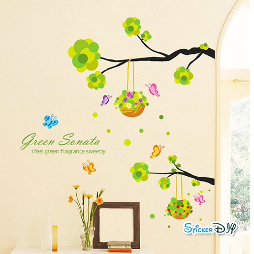 Transparent wall sticker สติ๊กเกอร์ติดผนัง กิ่งไม้ "Green Santa" (กว้าง95cm.xสูง103cm.)