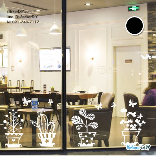 Vinyl wall sticker สติ๊กเกอร์ติดผนัง กระถางต้นไม้ I สีดำ (กว้าง60cm.xสูง30cm.)