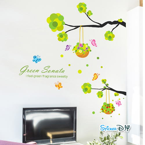 Transparent wall sticker สติ๊กเกอร์ติดผนัง กิ่งไม้ "Green Santa" (กว้าง95cm.xสูง103cm.)