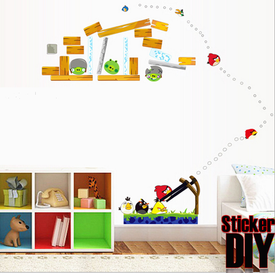 Transparent Wall Sticker สติ๊กเกอร์ติดผนัง Angry Bird ประจัญบาน (กว้าง165cm.xสูง70cm.)