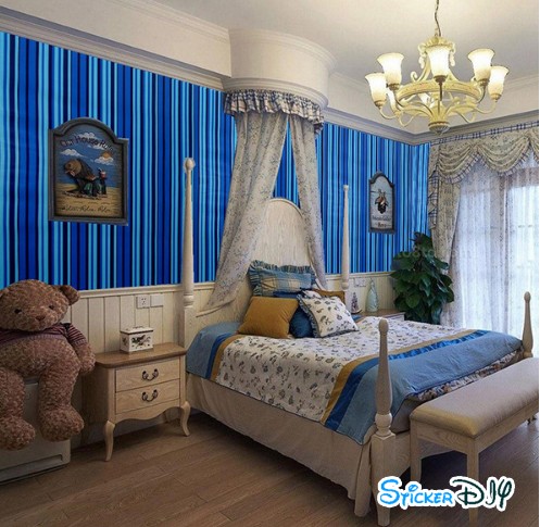 (หน้ากว้าง45cm.xยาว10m.) Wallpaper sticker วอลเปเปอร์แบบกาวในตัว Line สไตล์B สีฟ้า