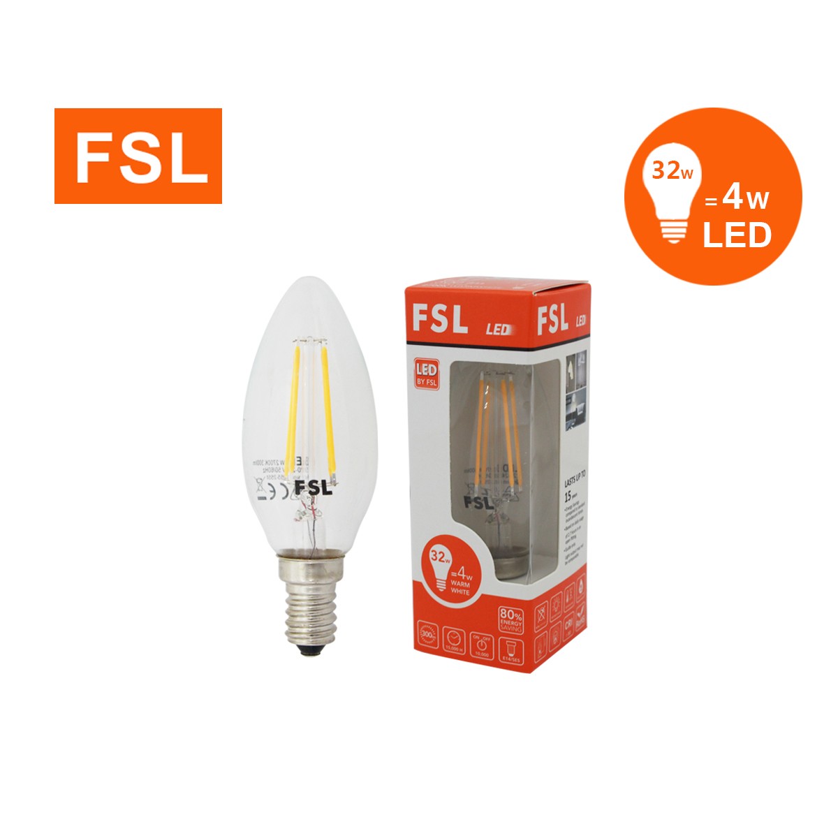 หลอดจำปา LED 4W Warm (e14) FSL