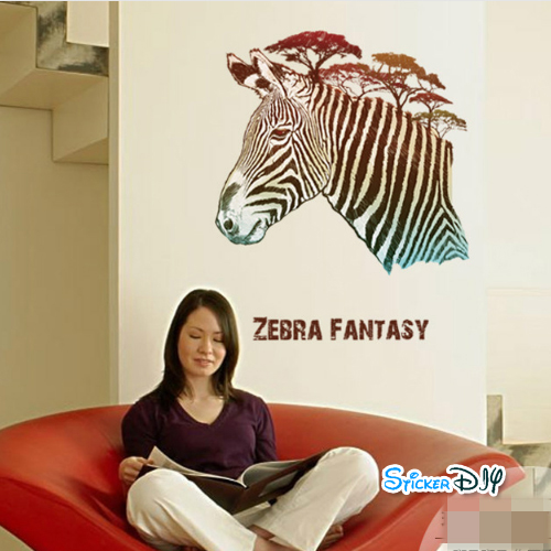 Transparent wall sticker สติ๊กเกอร์ติดผนัง ZEBRA FANTASY (กว้าง62cm.xสูง57cm.)
