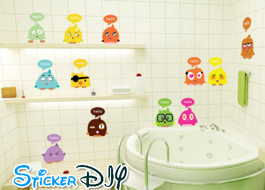 Wall Sticker สติ๊กเกอร์ติดสวิตช์ไฟ Hello ลูกเจี๊ยบง่วงนอน สีส้ม (8.3x11cm.)