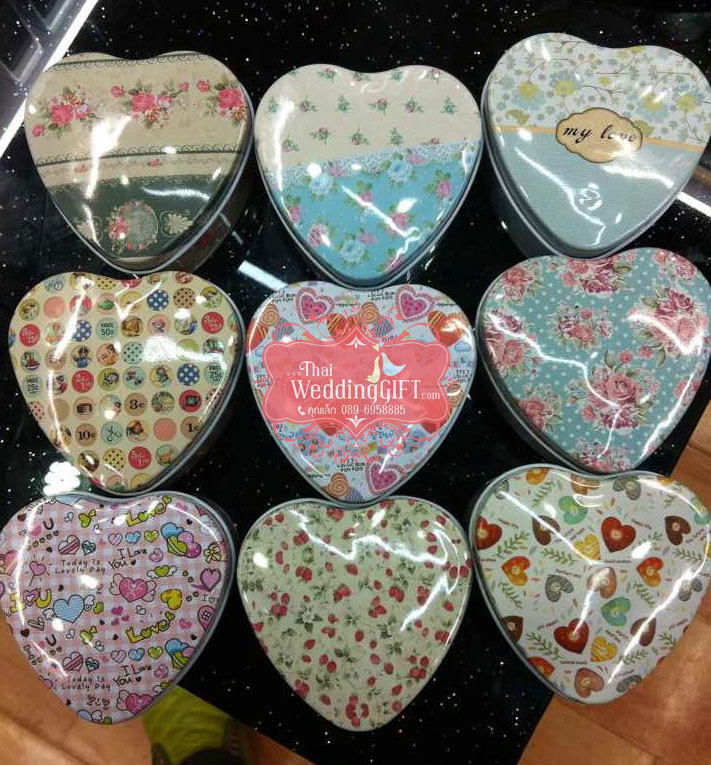 ตลับโลหะใส่ของ ทรงหัวใจ ลายวิเทจ คละลาย ผูกโบว์
