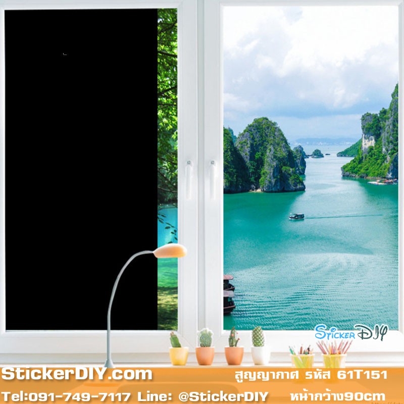 (กว้าง80cm.xยาว100cm.)ฟิล์ม PVC สูญญากาศติดกระจก "Black" T151