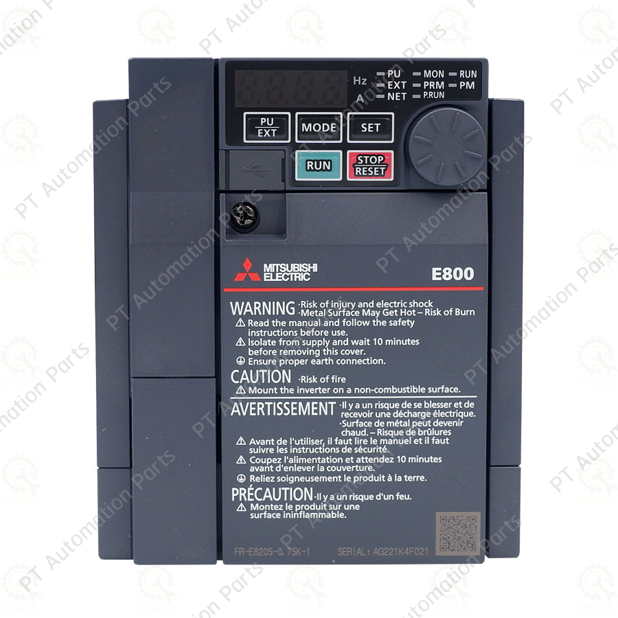 Mitsubishi FR-E820S-0.75K-1 Inverter 0.75KW 1HP Input 1-Phase 200-240VAC Output 3-Phase 200-240VAC 0.2-590Hz E800 Series อินเวอร์เตอร์ มิตซูบิชิ เครื่องควบคุมความเร็วรอบมอเตอร์ 1แรงม้า