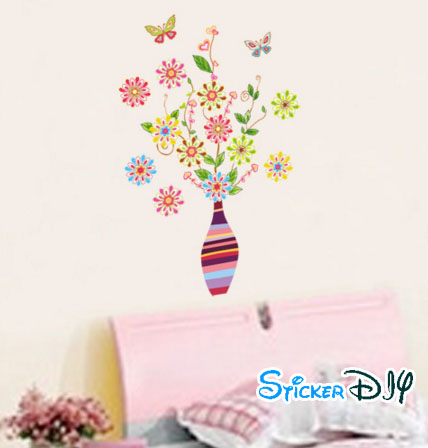 Transparent wall sticker สติ๊กเกอร์ติดผนัง แจกันดอกไม้ผีเสื้อ สไตล์ A (กว้าง50cm.xสูง80cm.)
