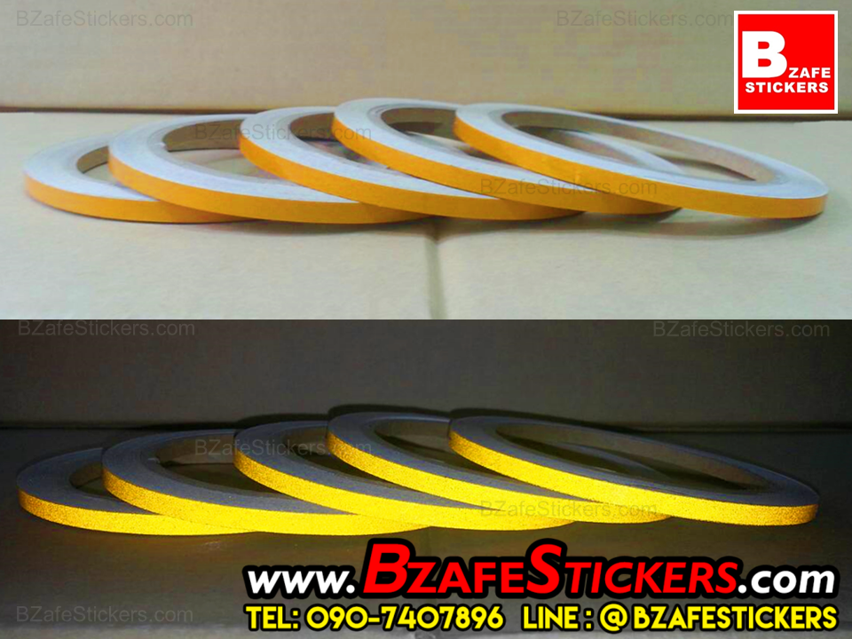 แถบสติ๊กเกอร์สะท้อนแสงติดขอบล้อ 3M สีเหลือง แถบสะท้อนแสงติดรถ สติ๊กเกอร์แต่งรถ