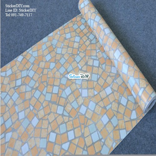 (กว้าง45cm.xยาว10m.)Wallpaper sticker วอลเปเปอร์แบบกาวในตัว ลายโมเสค สไตล์B สีส้ม