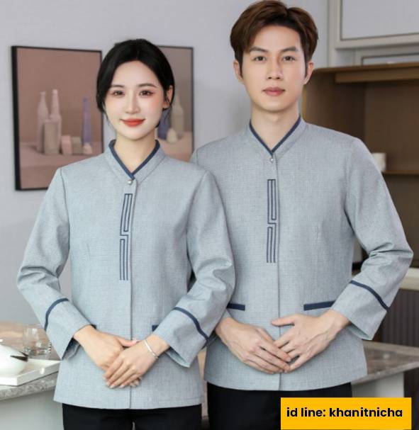 เสื้อแม่บ้าน ชุดพนักงานทำความสะอาด เบลบอย แขนยาว สีเทา สีกรม สีฟ้า