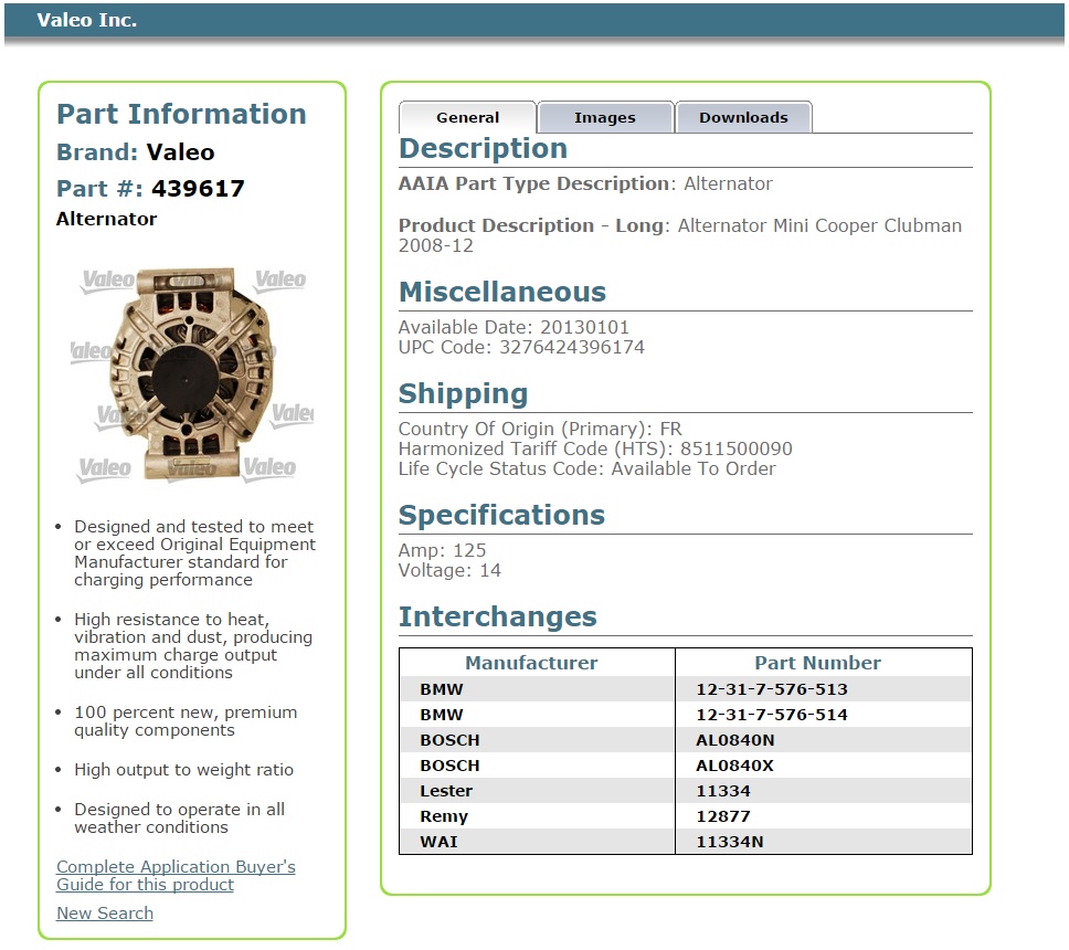 ไดชาร์จ MINI R56-R59 (N12, N14) (120 แอมป์) / Alternator, 12317576514, ไดชาร์ท