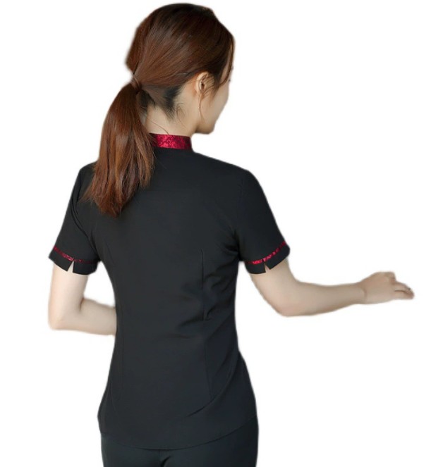 ชุดพนักงานเสริฟ ชุดพนักงานร้านอาหาร ร้านกาแฟ รีสอร์ท สีดำ สีแดง