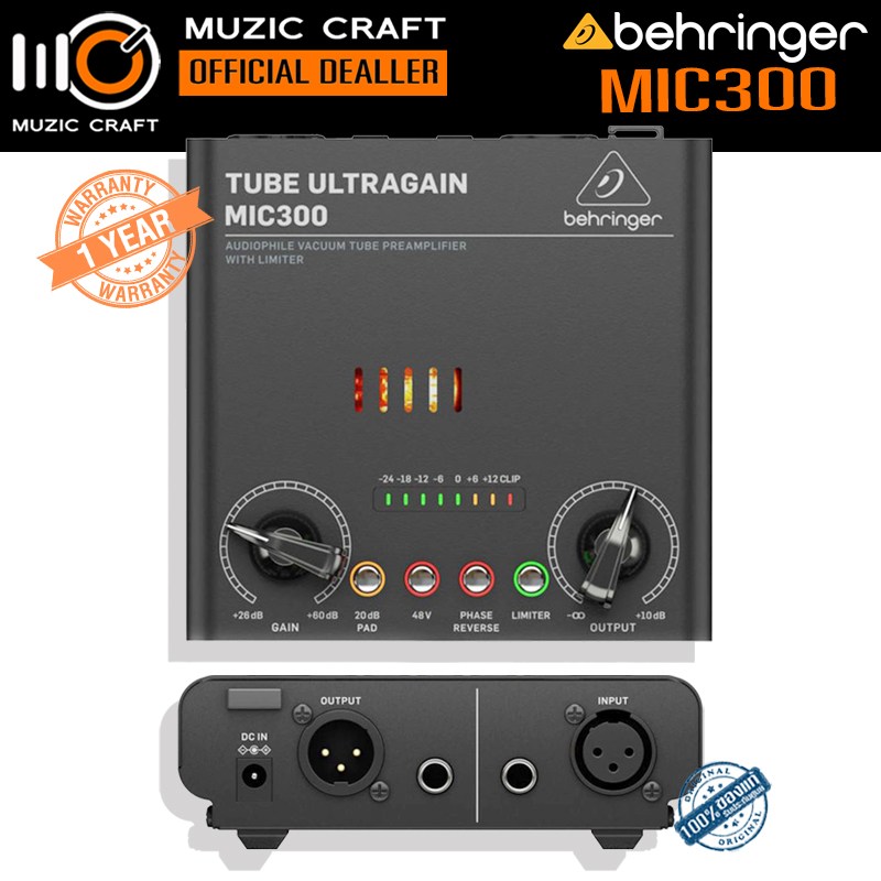 Behringer ULTRAGAIN MIC300 *ของแท้รับประกัน 1ปี* Tube Preamplifier with Limiter, ปรีแอมป์หลอด
