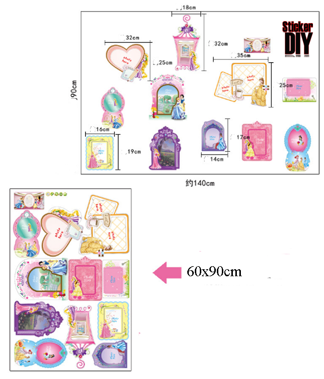 Wall Sticker สติ๊กเกอร์ติดผนัง กรอบรูปเจ้าหญิง (กว้าง140xสูง90cm.)