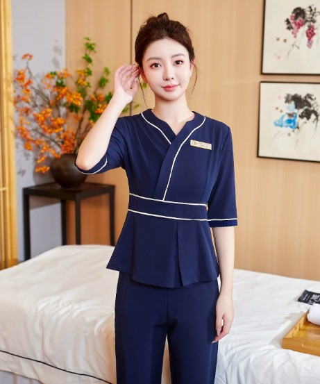 ชุดนวดสปา ชุดพนักงานซาวน่าเสริมสวย ชุดพนักงานนวด สีเขียว สีขาว ไซส์ S-7XL