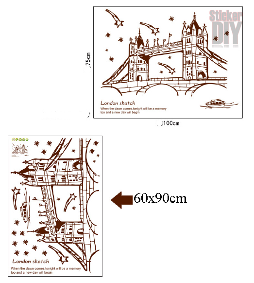 Transparent Wall Sticker สติ๊กเกอร์ติดผนัง Twins London Bridge (กว้าง100cm.xสูง75cm.)