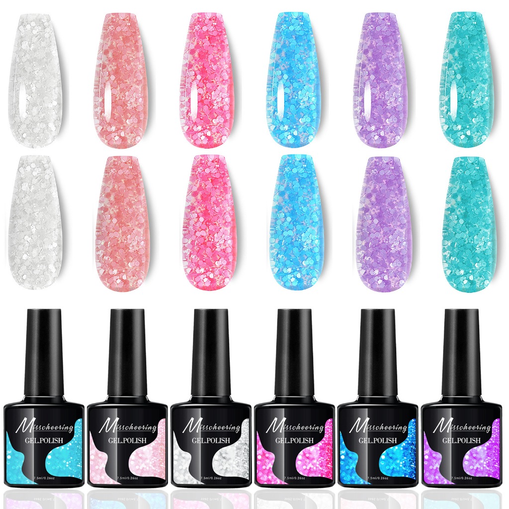 Miss Cheering สีเจลกากเพชรซากุระพาสเทล 7.5มล. Sakura Glitter Nail Gel Polish UV/LED 7.5ml