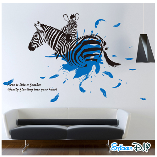 Transparent wall sticker สติ๊กเกอร์ติดผนัง Zebra feather (กว้าง120cm.xสูง70cm.)