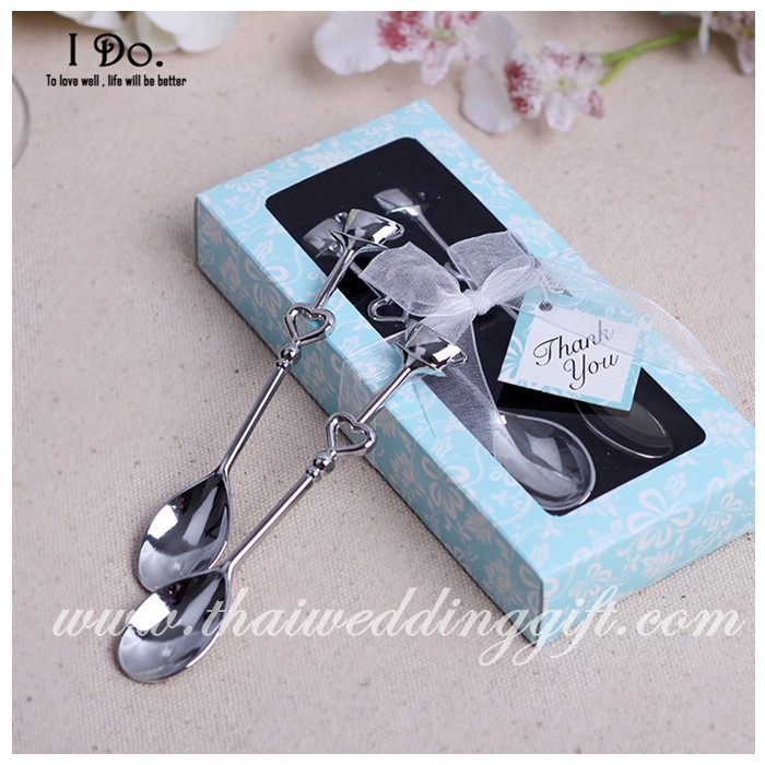 ช้อนกาแฟเงินคู่ แพคกล่อง ผูกโบว์ ฟรีป้ายชื่อ