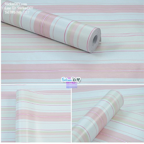 (กว้าง45cm.xยาว10m.)Wallpaper sticker วอลเปเปอร์แบบกาวในตัว Line สไตล์F สีชมพู