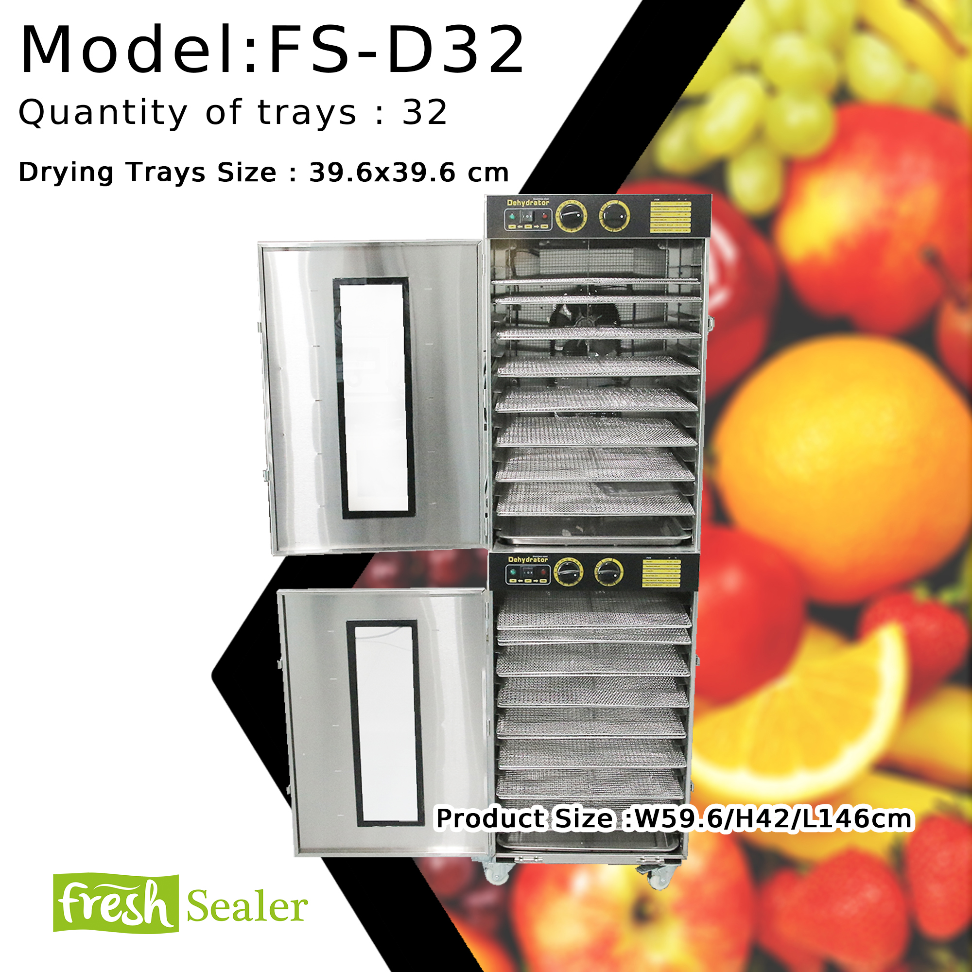 ตู้อบแห้ง Fresh Sealer แบบ 32 ถาด รุ่น FS-D32 เครื่องอบแห้ง