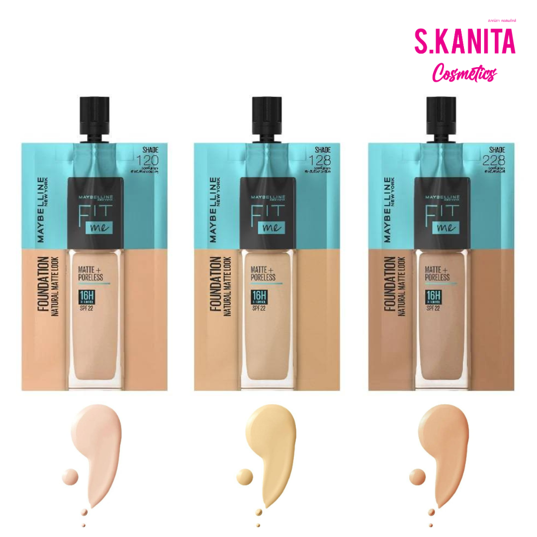Maybelline เมย์เบลลีน ฟิตมีแมท แอนด์ พอร์เลส ฟาวเดชั่น รองพื้นแบบซอง 5.มล Maybelline Maybelline Fit Me Matte & Poreless Foundation, 5 ml. sachet foundation