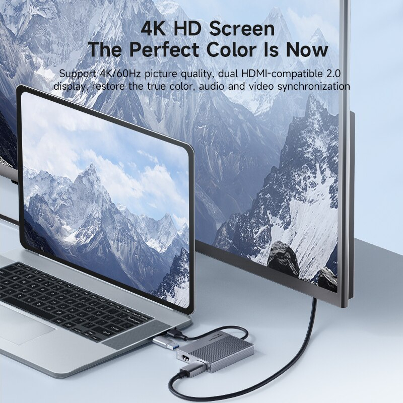 Hagibis DPL01 dual display type c hdmi 4k Hub USB C M1 M2 M3 M4 ออกสองจอ