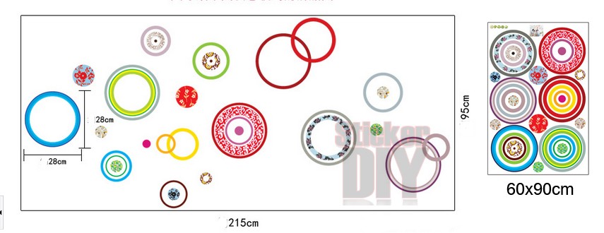 Transparent Wall Sticker สติ๊กเกอร์ติดผนัง Color Circle Art (กว้าง215cm.xสูง95cm.)