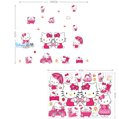 Transparent Wall sticker สติ๊กเกอร์ติดผนัง Kitty girl (กว้าง109cm.xสูง92cm.)