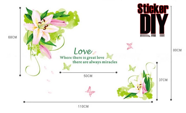 Transparent Wall Sticker สติ๊กเกอร์แต่งผนัง Love White Lily (กว้าง110cm.xสูง80cm.)