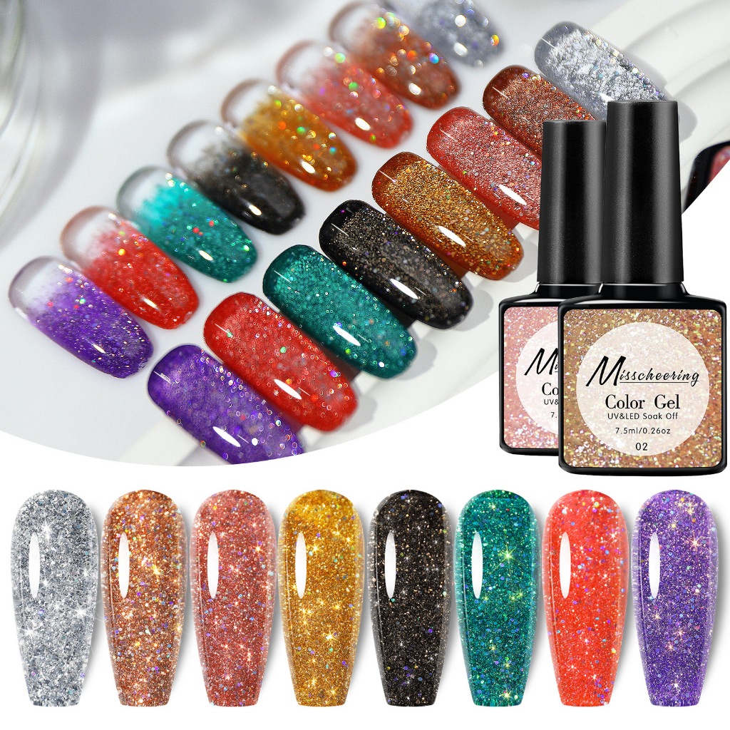 Miss Cheering สีแฟลชเลเซอร์ สีเจล กลิตเตอร์ แบบอบ Laser Colorful Nail Gel Polish UV/LED