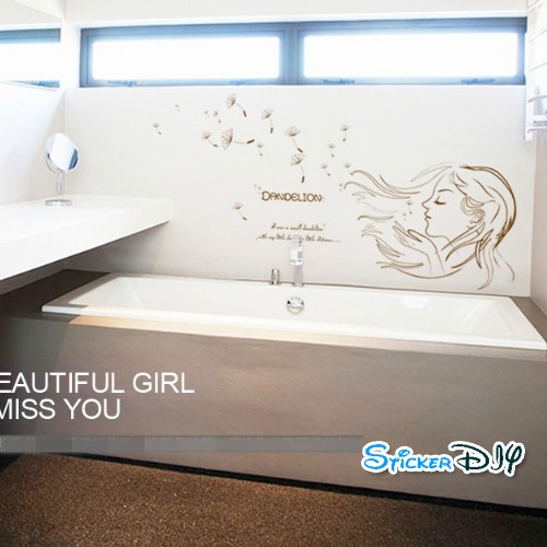 Transparent wall sticker สติ๊กเกอร์ติดผนัง DANDELION GIRL (กว้าง93cm.xสูง56cm.)