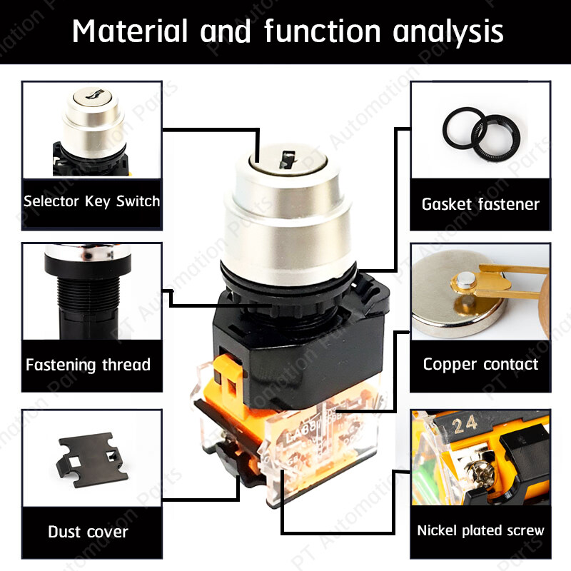 สวิตช์กุญแจ ซีเล็คเตอร์สวิตช์ แบบบิดล็อค Selector Key Switch LA38-11Y2 LA38-20Y3 ø22mm 10A 440V 2-Pisition 3-Pisition 2จังหวะ 3จังหวะ