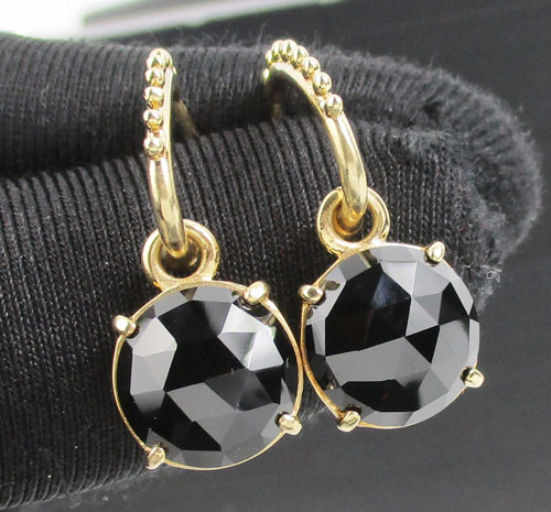 รหัส 52395 ต่างหู ห่วงทอง Pandora นิล เจียร ตุ้งติ้ง ทอง14K งานสวยมาก นน. 6.37 g