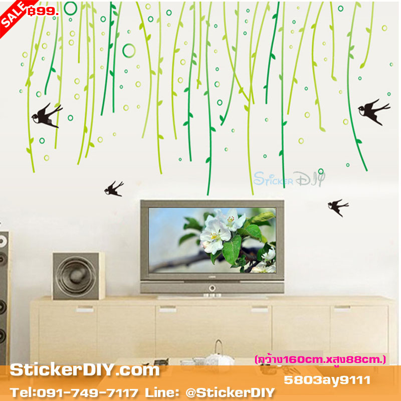 Transparent Wall Sticker สติ๊กเกอร์ติดผนัง โมบายนกนางแอ่น (กว้าง160cm.xสูง88cm.