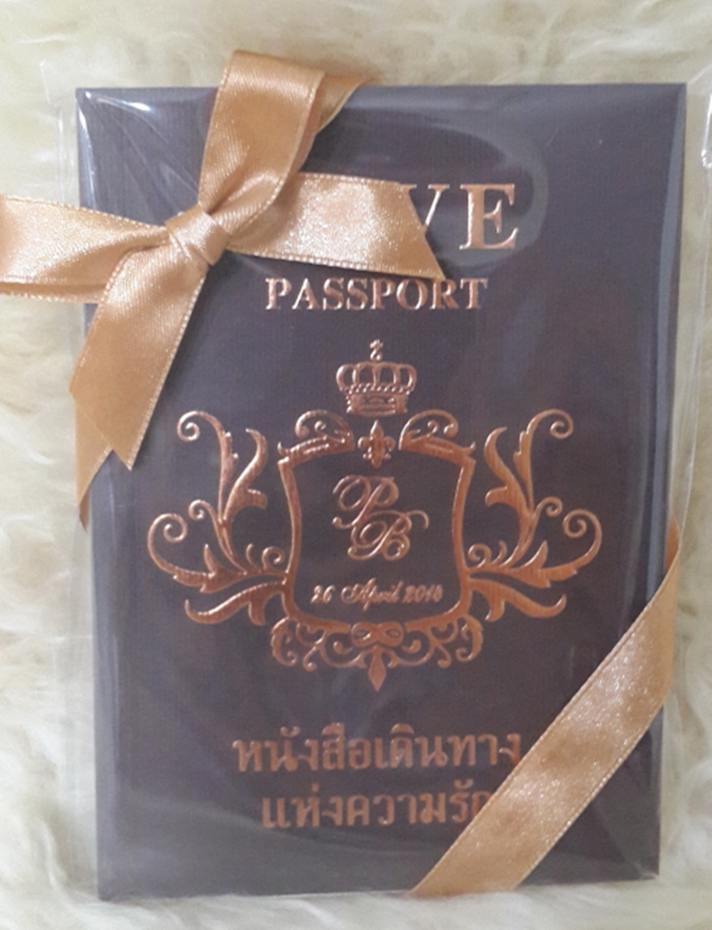 สมุดโน๊ต passport love ออกแบบได้ ปั้มทองแดง ผูกโบว์