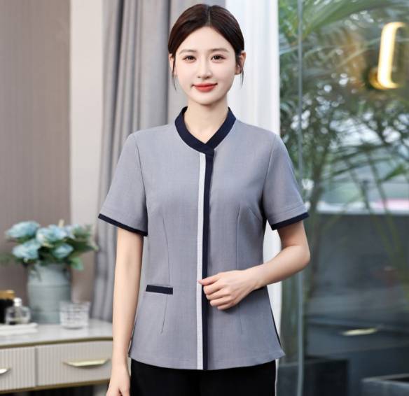 เสื้อแม่บ้าน เสื้อพ่อบ้าน ชุดพนักงานทำความสะอาด สีเขียวอ่อน สีเทา