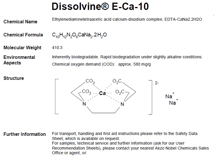 ผงจุลธาตุแคลเซียมคีเลตอีดีทีเอ 10% Dissolvine E-CA-10 (EDTA Ca 10%; Aczonobel Netherland) บรรจุ 25 กิโลกรัม