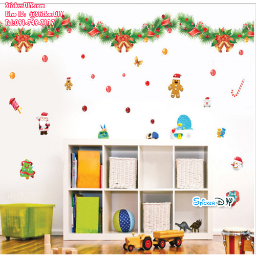 Transparent wall sticker สติ๊กเกอร์ติดผนัง Merry Christmas XY8136 (กว้าง200cm.xสูง65cm.)