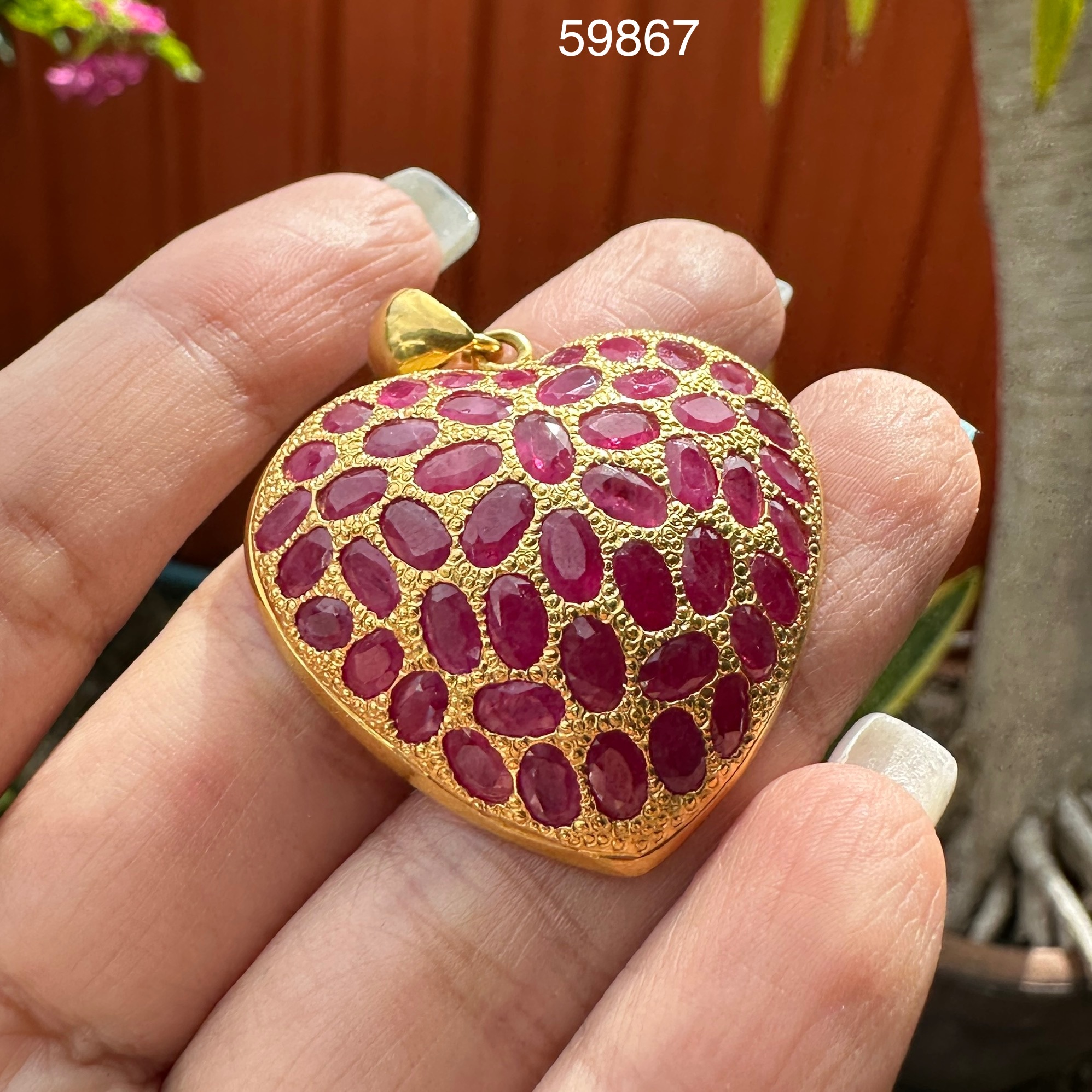 รหัส 59867 จี้ ทับทิมพม่า กระจุกหัวใจ ทอง90 งานเก่า หลุดจำนำ สวยมาก นน. 14.88 g