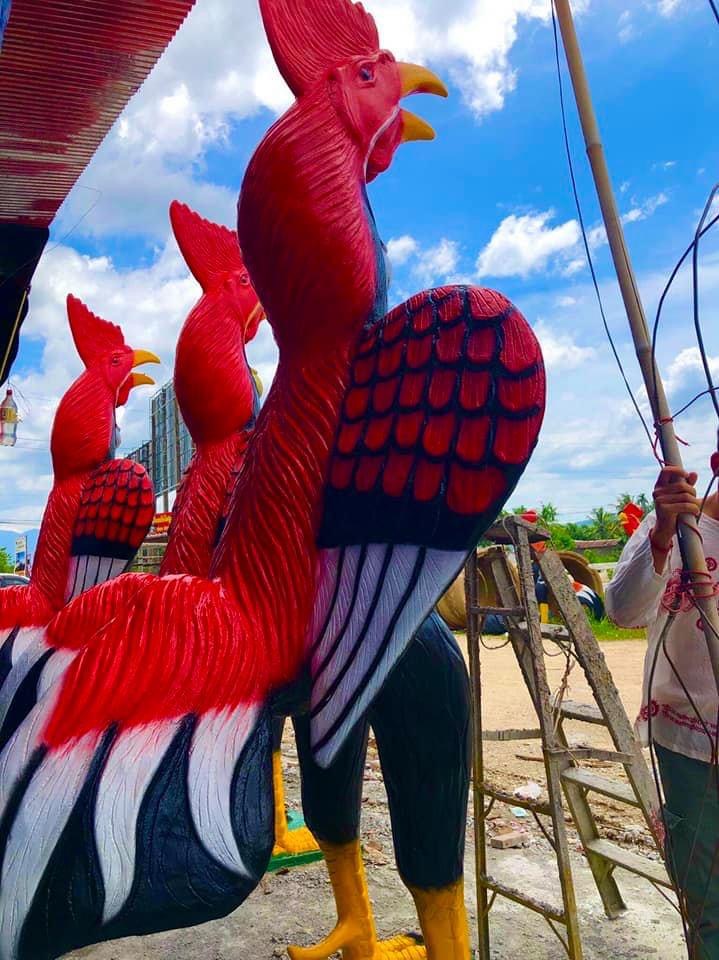 ไก่ปูนปั้นถวายแก้บน-ขอพรตาไข่วัดเจดีย์ ขนาด3.5 เมตร