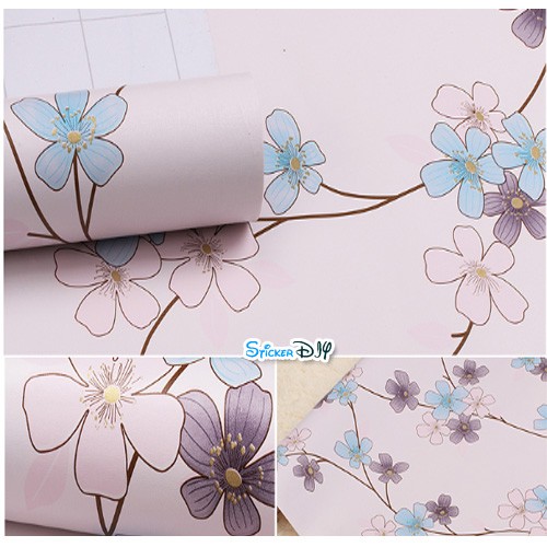 (กว้าง45cm.xยาว10m.)Wallpaper sticker วอลเปเปอร์แบบกาวในตัว Flower สไตล์D
